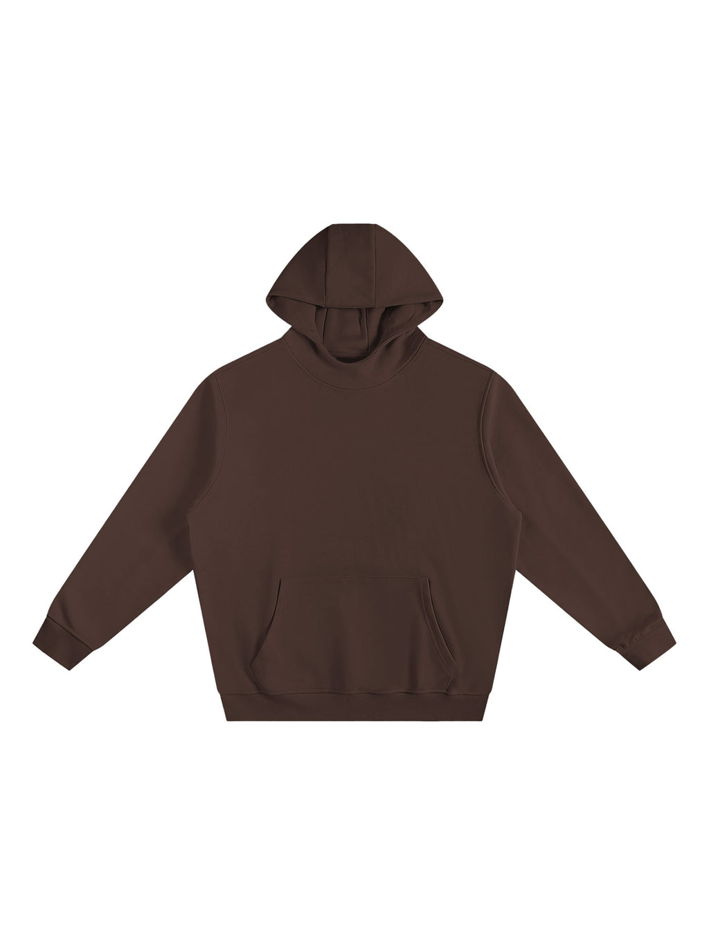 Marcel Afters Fleeced High Neck Hoodie in Brown, laid flat