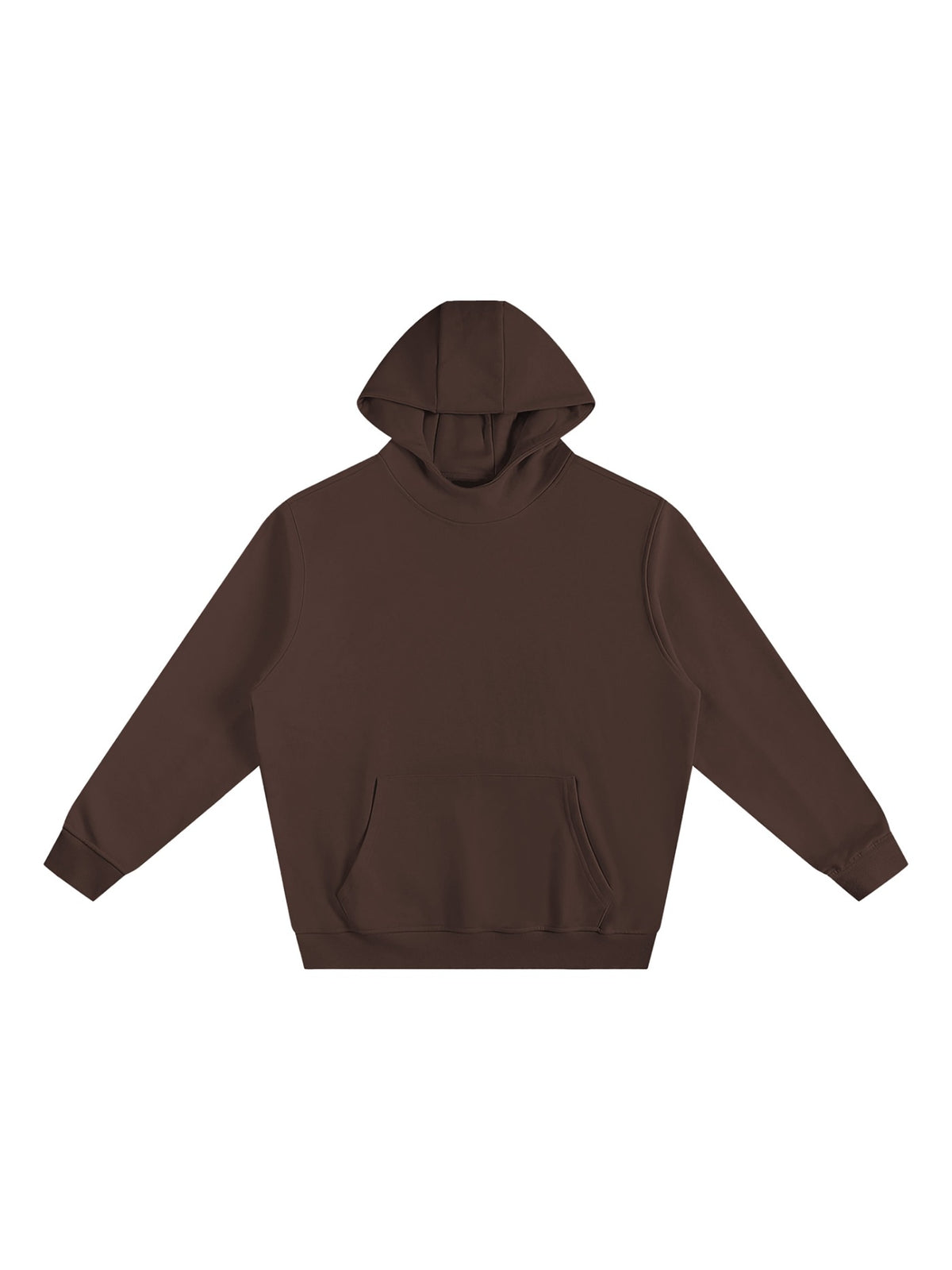 Marcel Afters Fleeced High Neck Hoodie in Brown, laid flat
