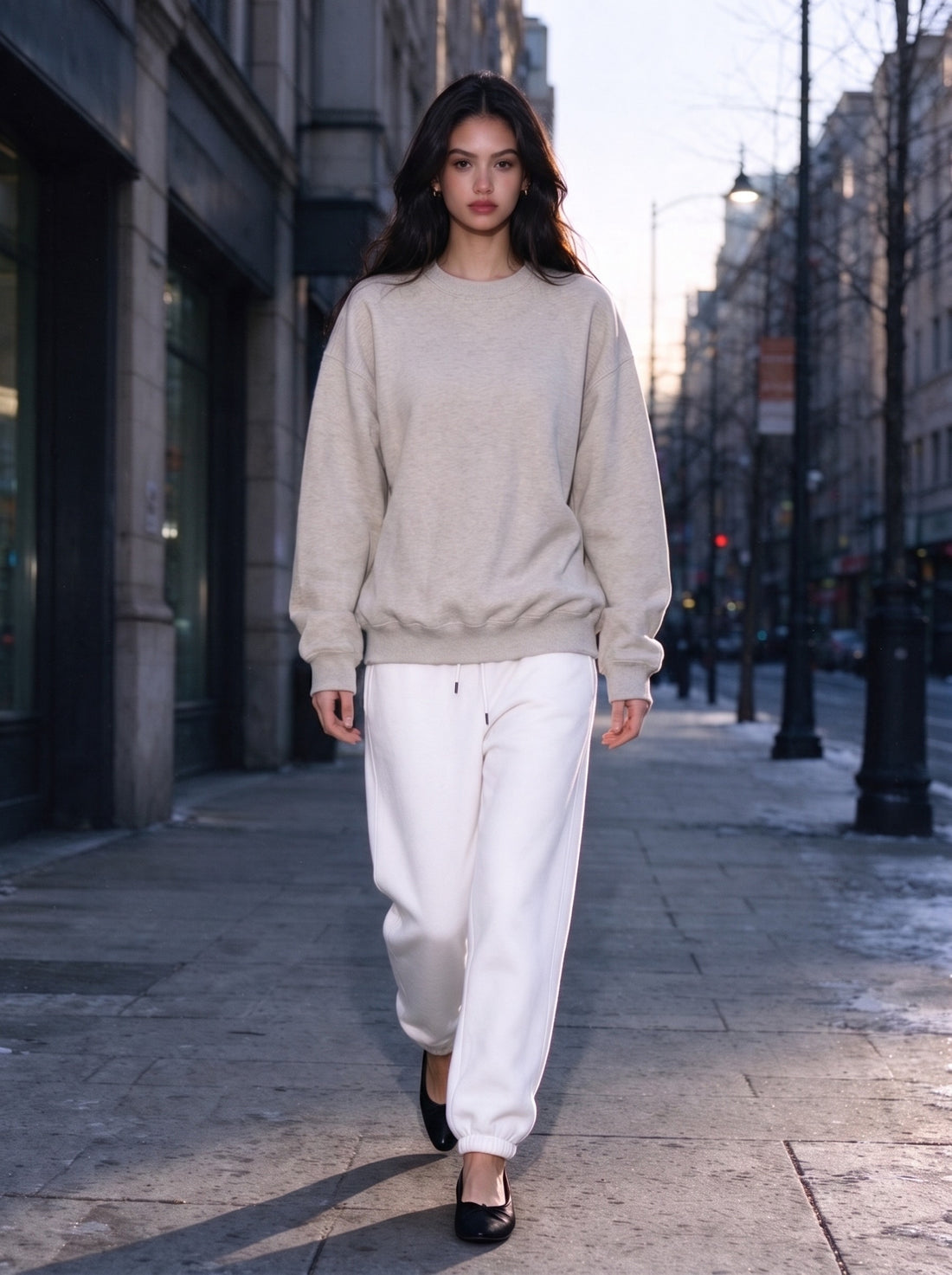 Marcel Afters Fleeced Sweatshirt — Oat Gray — model