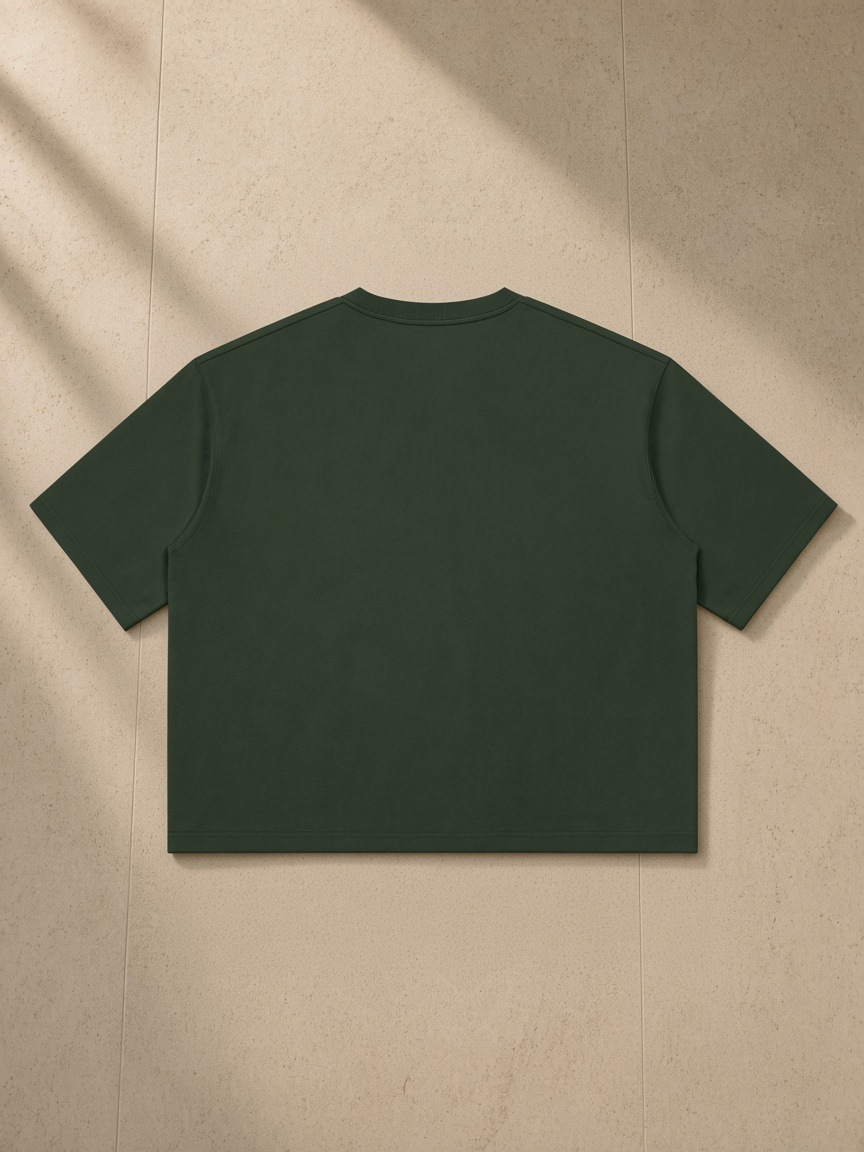 Back of the Blackish Green Men's Heavyweight Boxy T-Shirt, laid flat