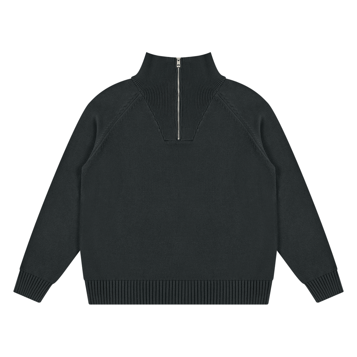 Marcel Afters Heavyweight Collared Quarter-Zip in Black, laid flat