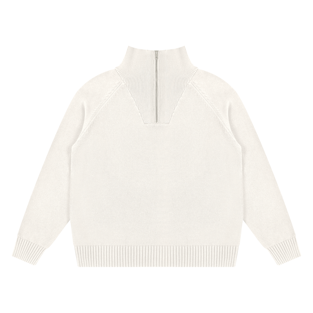 Marcel Afters Heavyweight Collared Quarter-Zip in Beige, laid flat
