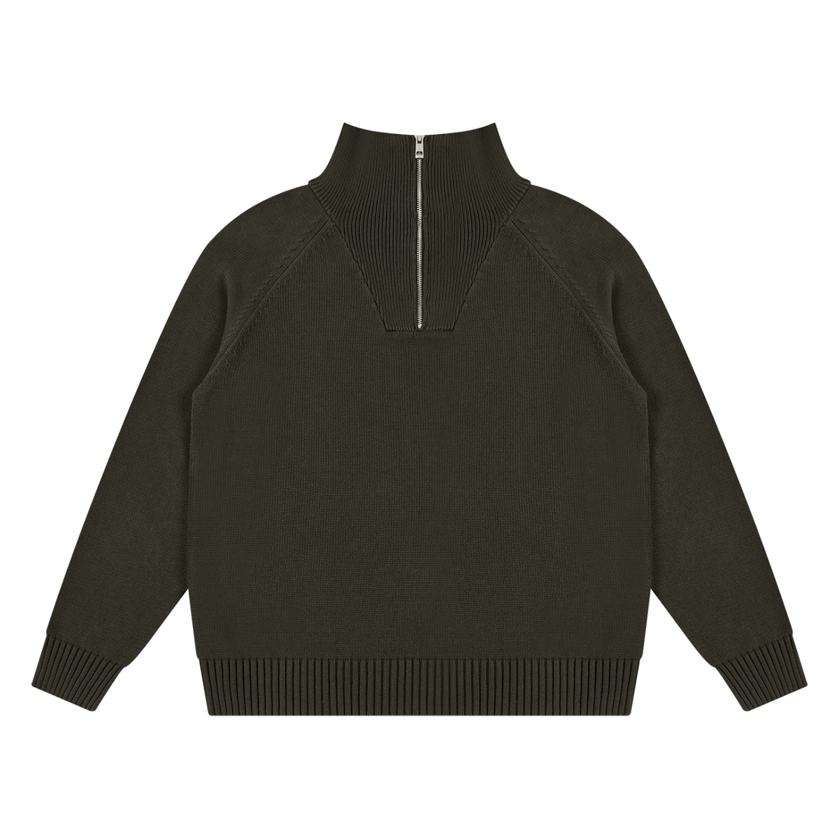 Marcel Afters Heavyweight Collared Quarter-Zip in Brown, laid flat