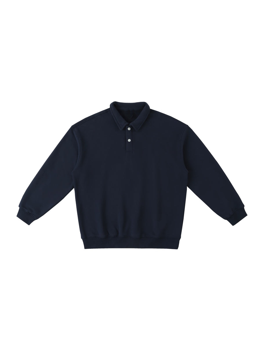 Marcel Afters Heavyweight Polo-Collar Sweatshirt in Dark Blue, laid flat