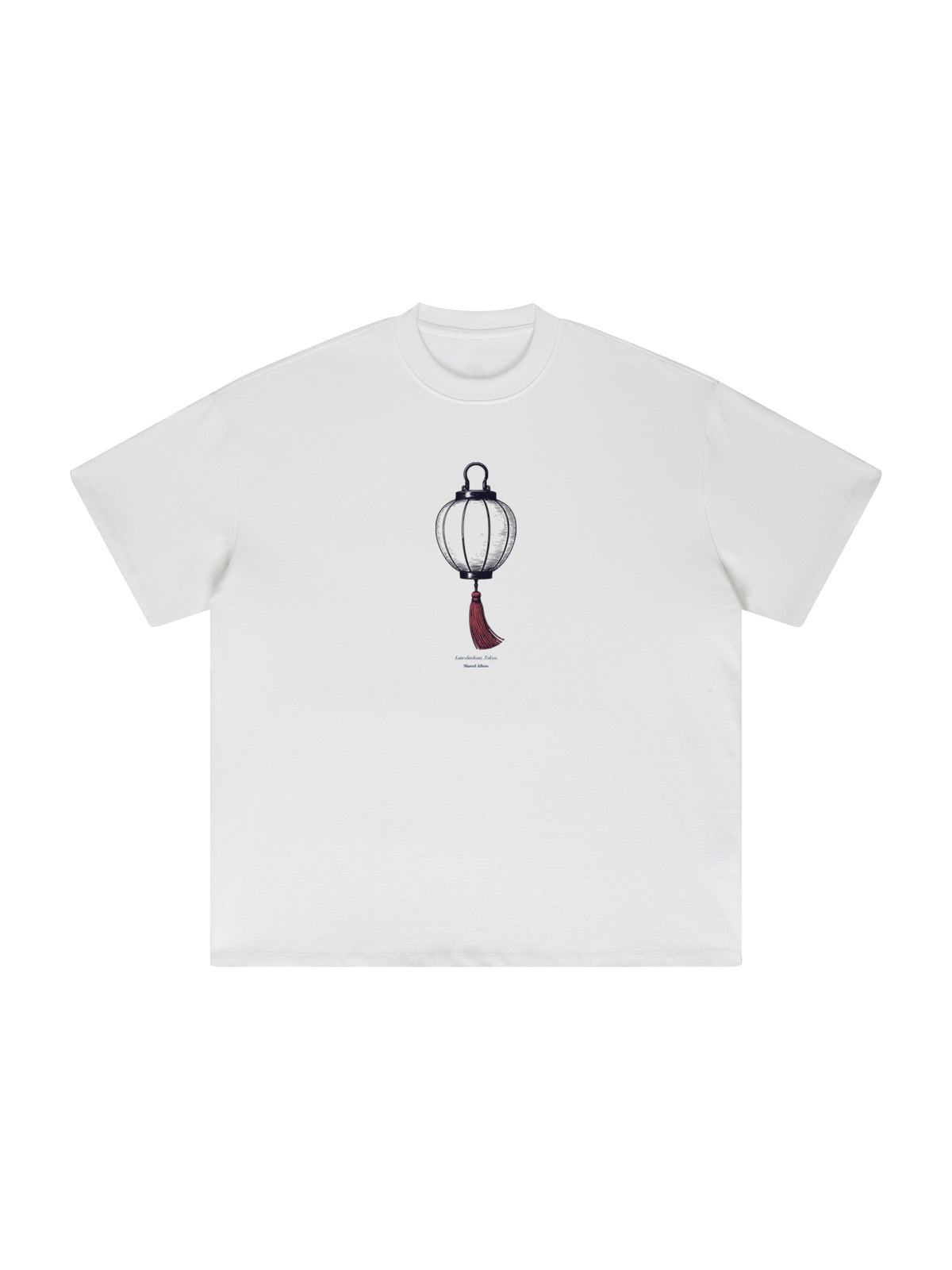 Late Checkout, Tokyo Heavyweight Drop Shoulder T-Shirt by Marcel Afters in White, front flat lay