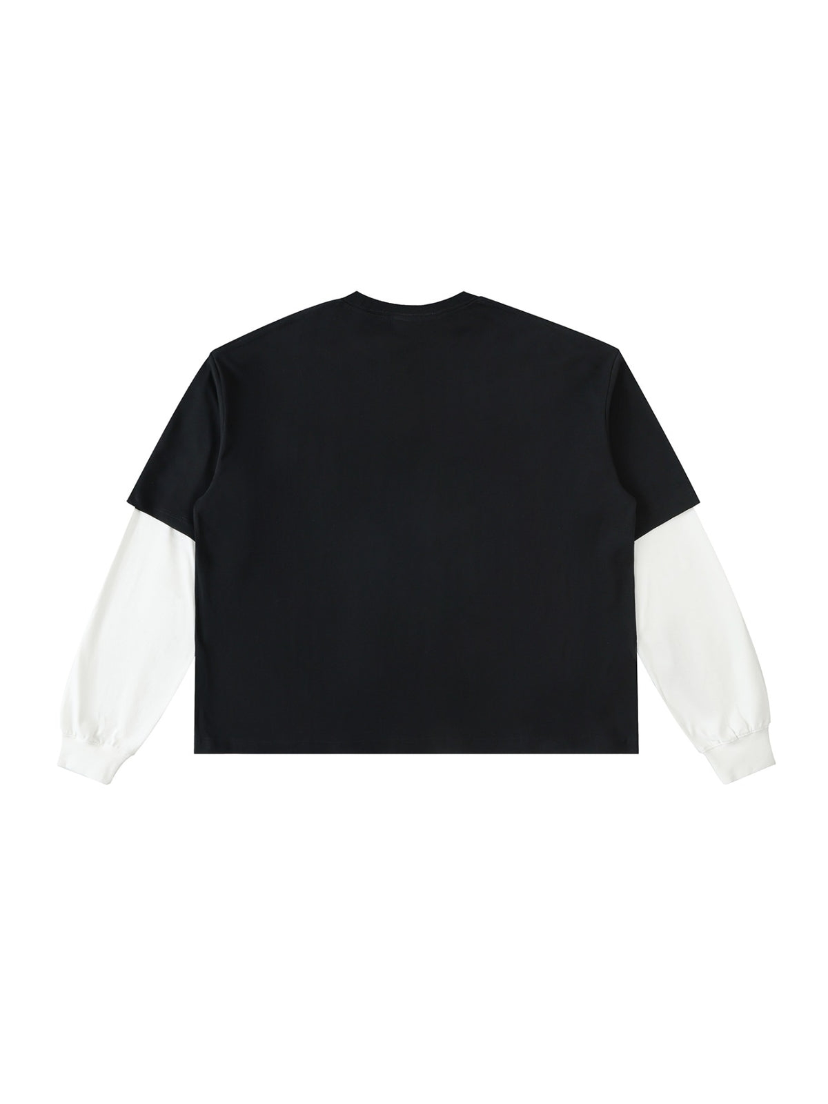 Marcel Afters Layered Contrast Sleeve Cotton T-Shirt in Black, laid flat, plain white background