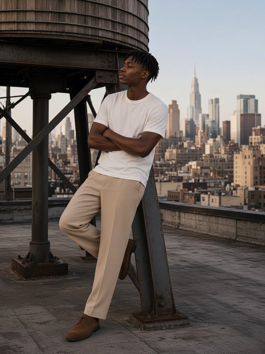 Model wearing the Lightweight Crewneck T-Shirt in White, full-length model photo