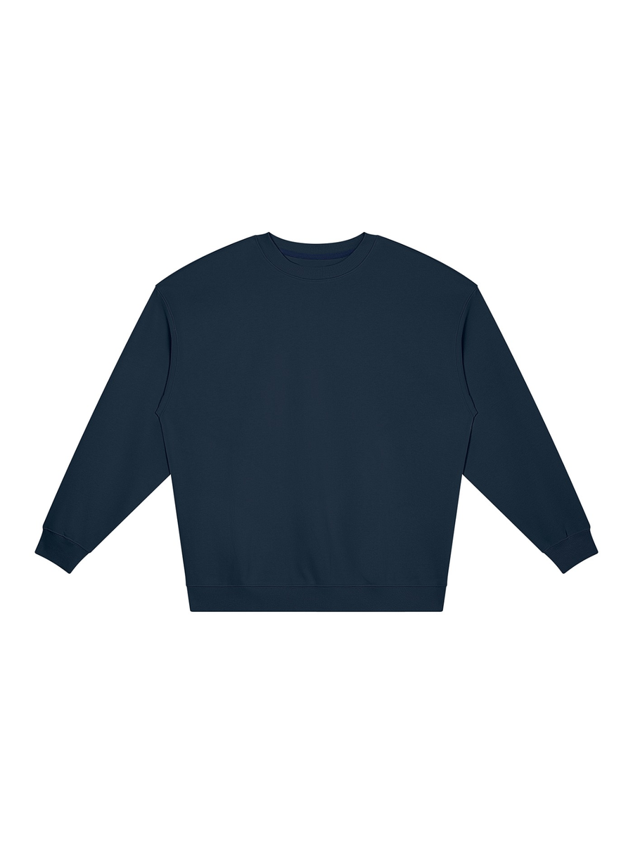 Marcel Afters Loose Crewneck Sweatshirt in Navy Blue, laid flat