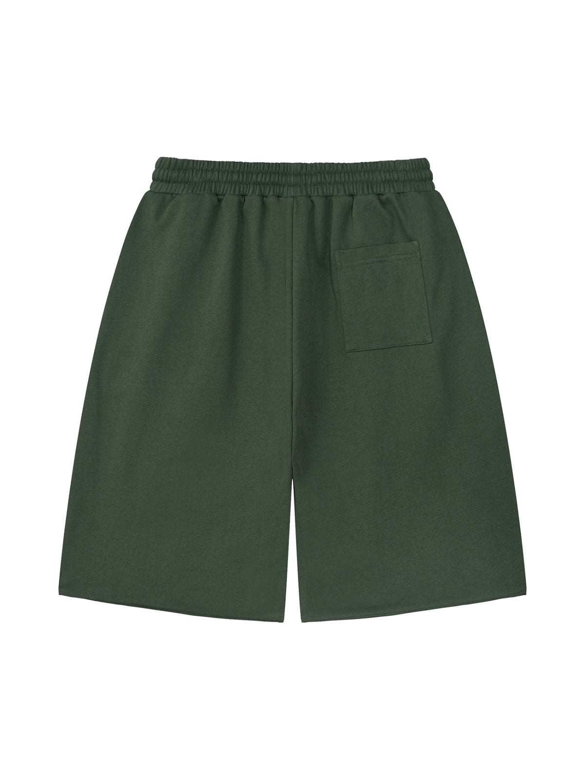 Marcel Afters Loose Raw Edge Shorts in Blackish Green, laid flat