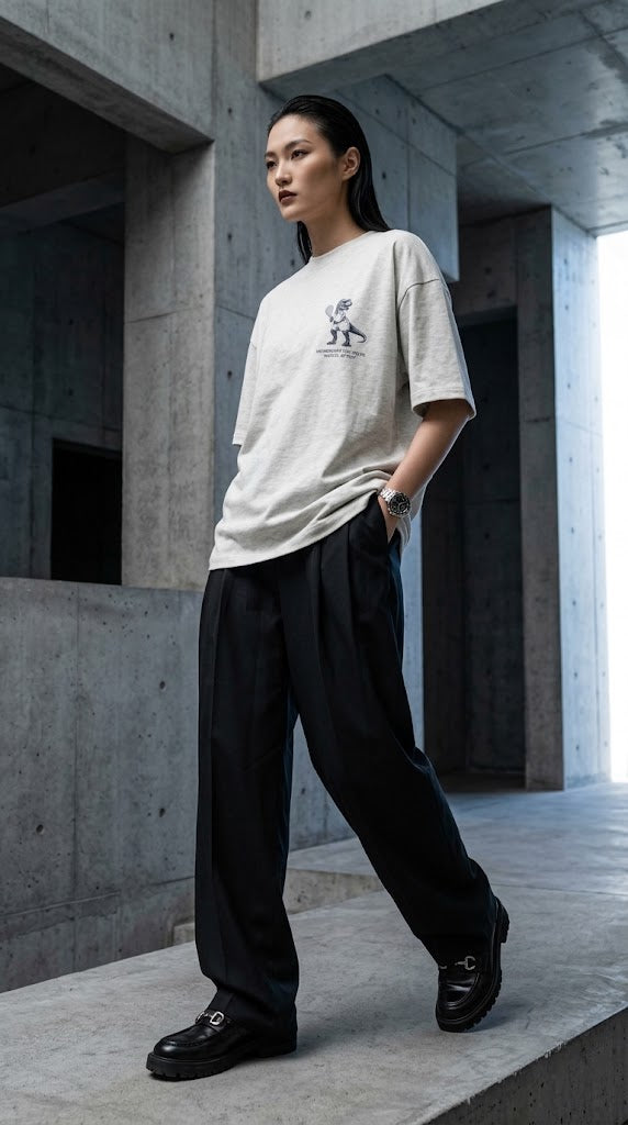 Membership Has Teeth heavyweight tee in Oat Gray, à deux, worn by her
