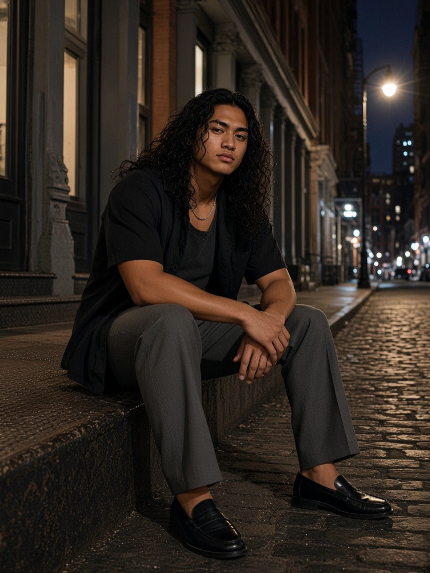 Man wearing the Men's Snow Washed Frayed Hem Tank Top in Black, full-length model photo