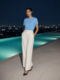 Model wearing the Mid-Weight Cotton T-Shirt in Sky Blue, full-length model photo