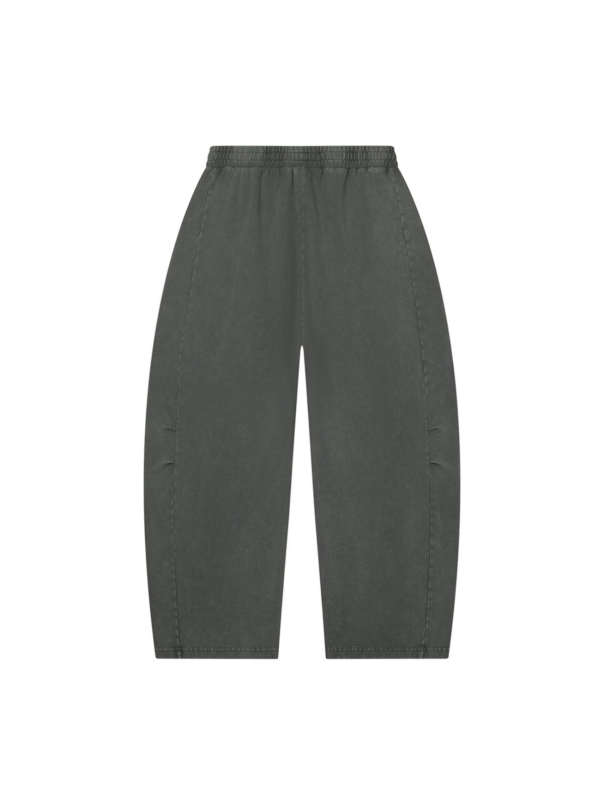 Marcel Afters Mineral Wash Barrel Leg Pants in Dark Gray, laid flat
