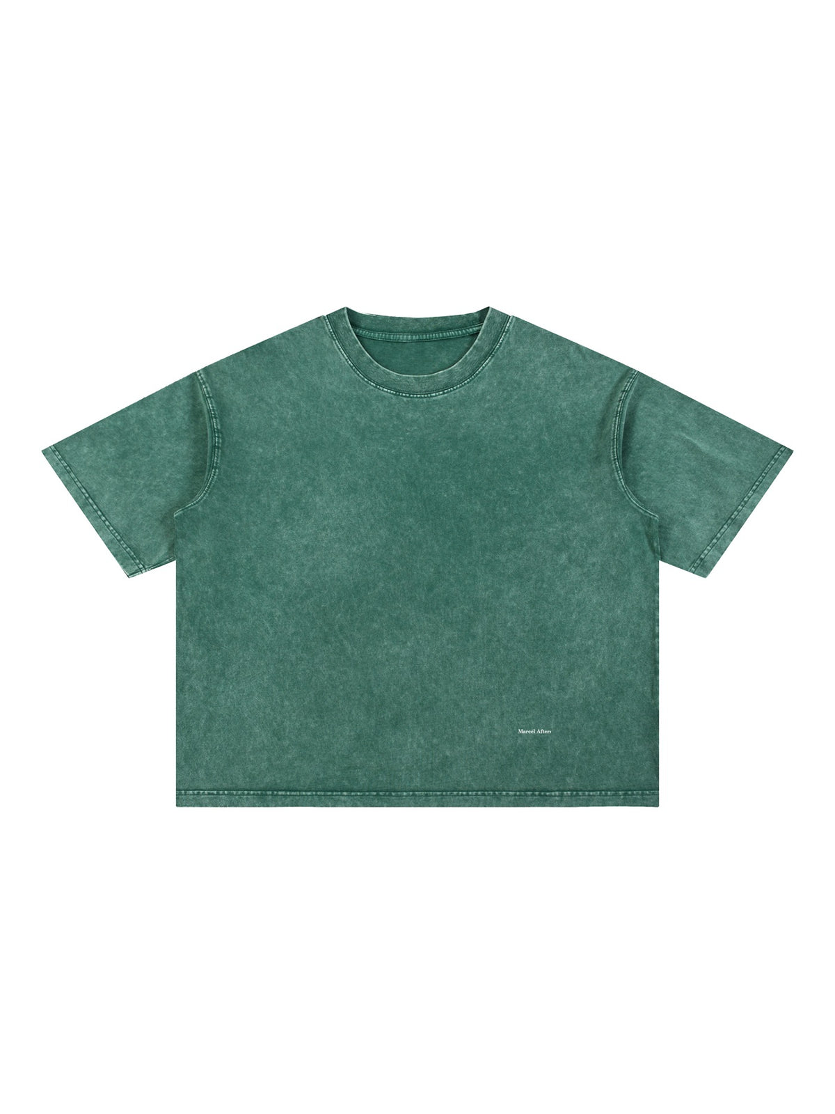 Marcel Afters Mineral Wash Boxy Cotton T-Shirt in Blackish Green, laid flat