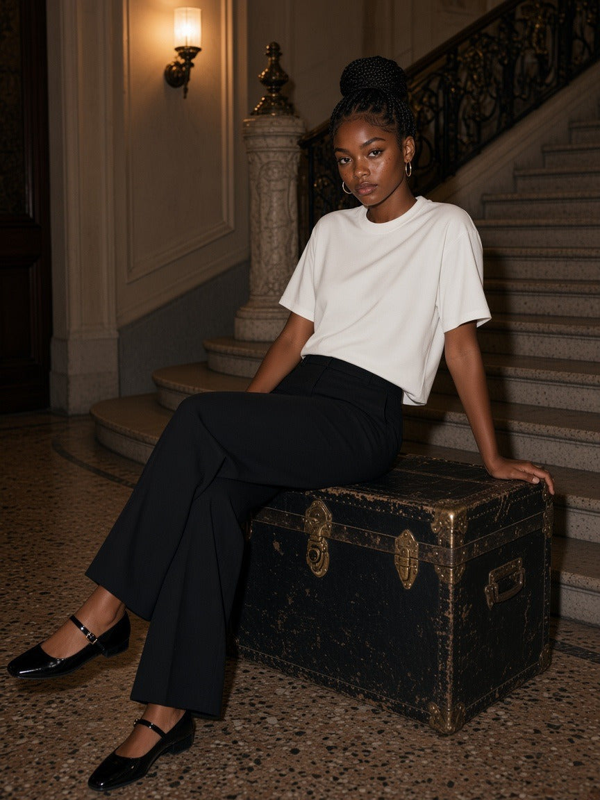 Model wearing the Mineral Wash Raw Hem Boxy T-Shirt in White, full-length model photo