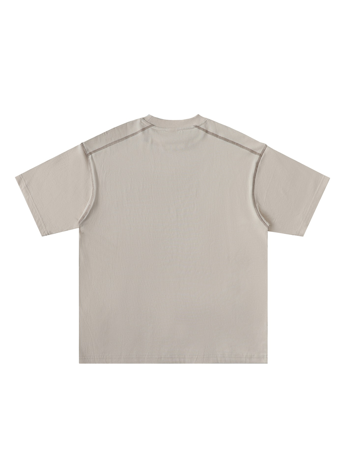 Marcel Afters Oversized Contrast-Stitched Cotton Tee in Beige, laid flat
