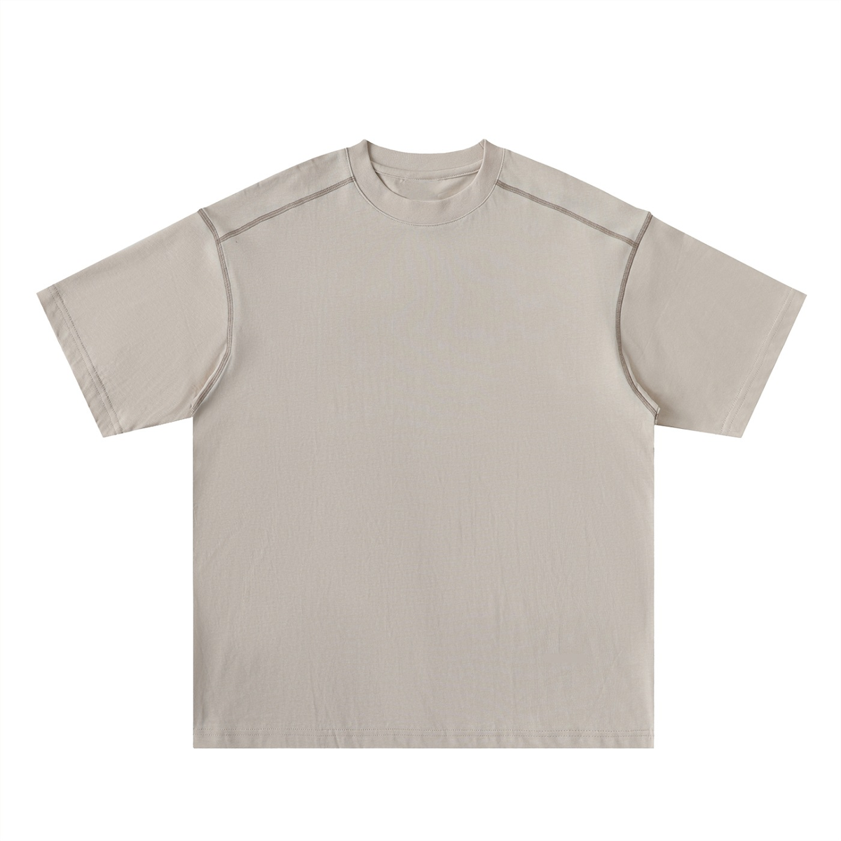 Marcel Afters Oversized Contrast-Stitched Cotton Tee in Beige Camel, laid flat
