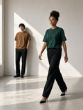 Two people wearing the Oversized Drop Shoulder T-Shirt, 240 gsm in Brown and Dark Green, full-length model photo