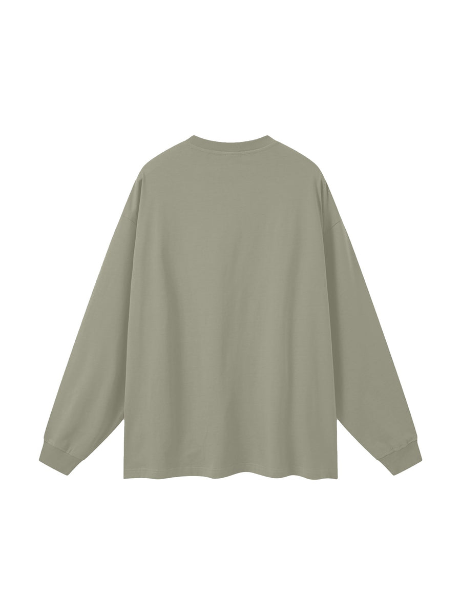 Marcel Afters Oversized Long Sleeve T-Shirt in Oat Gray, laid flat