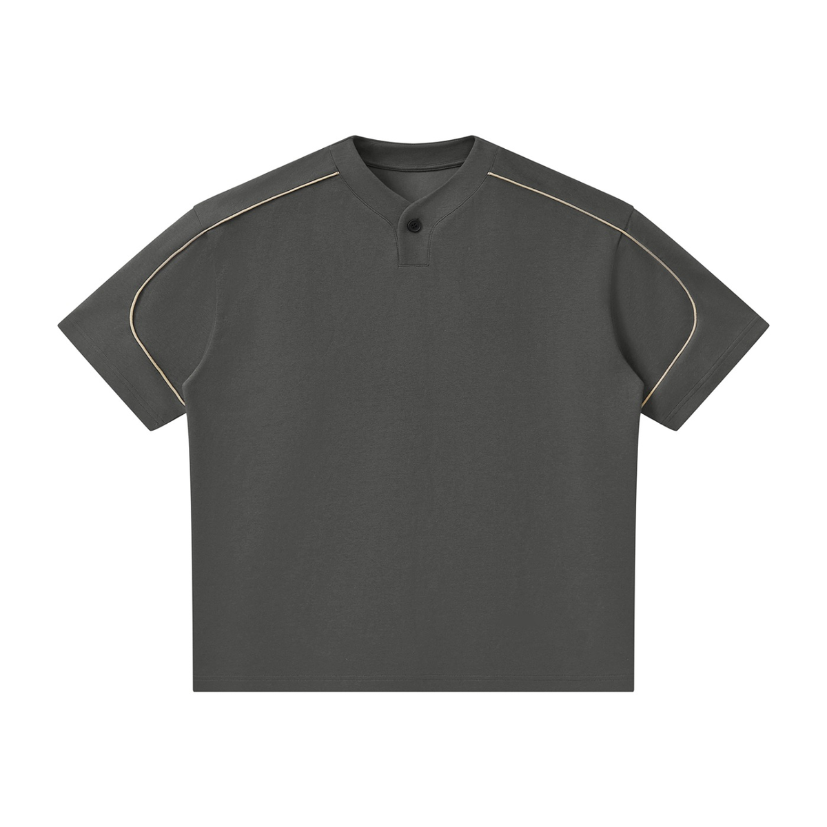 Marcel Afters Oversized Piping Henley T-Shirt in Dark Gray, laid flat