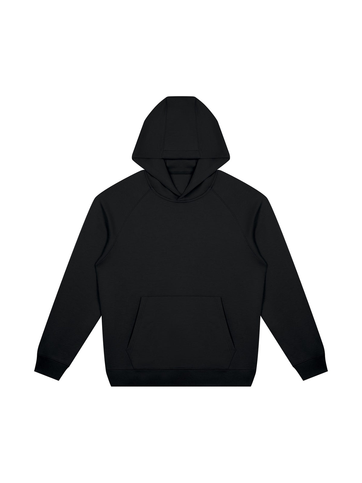 Marcel Afters Oversized Raglan Pullover Hoodie in Black, laid flat