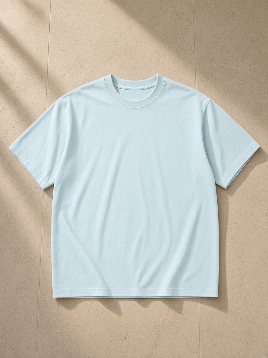 Oversized T-Shirt in Sky Blue, laid flat on pale limestone