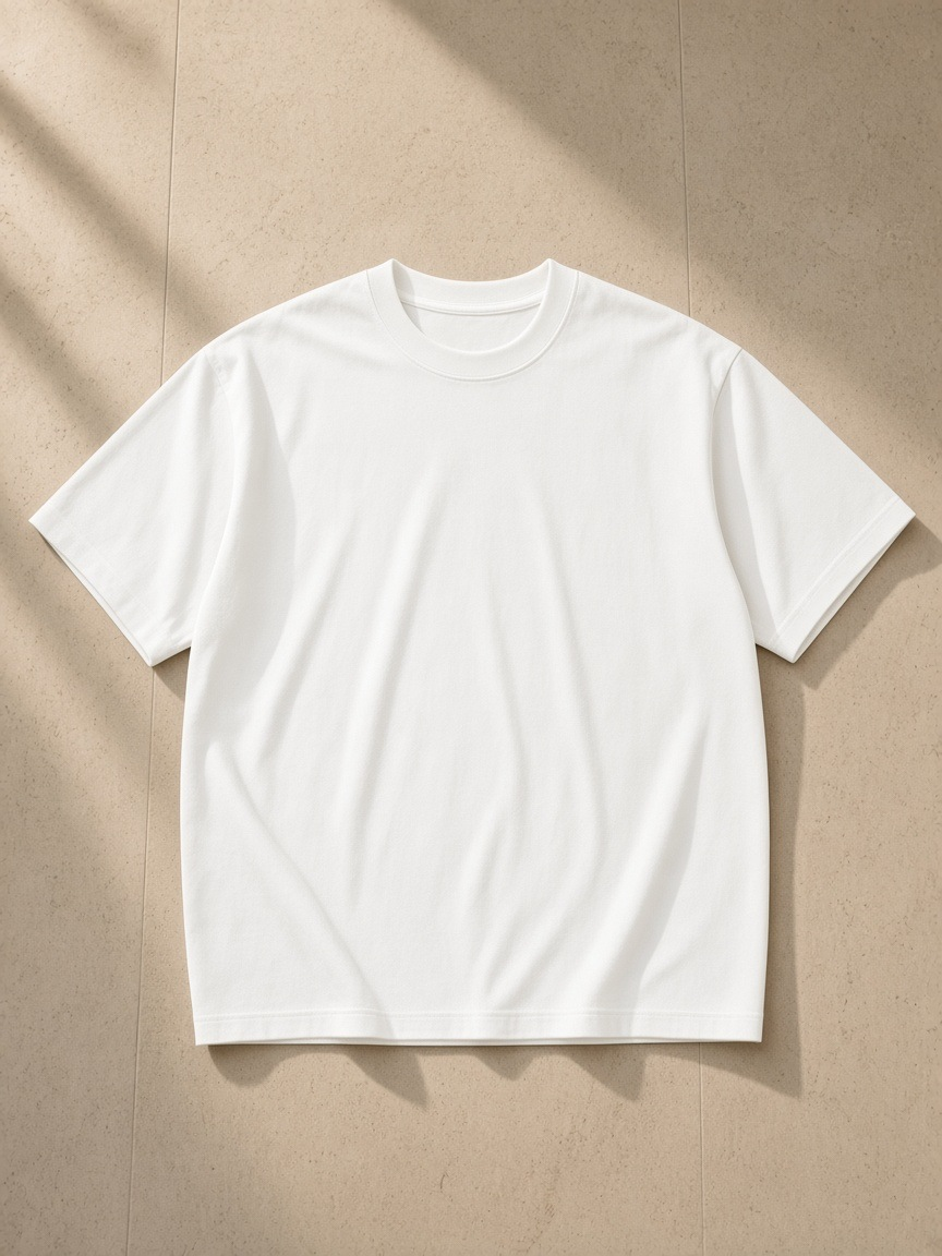 Oversized T-Shirt in White, laid flat on pale limestone