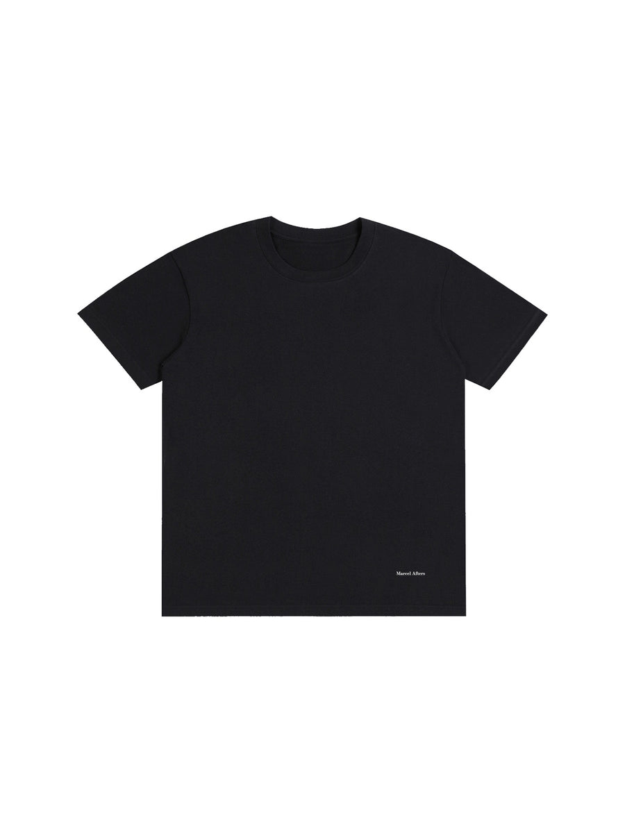 Marcel Afters Pure Cotton T-Shirt, 180 gsm in Classic Black, laid flat