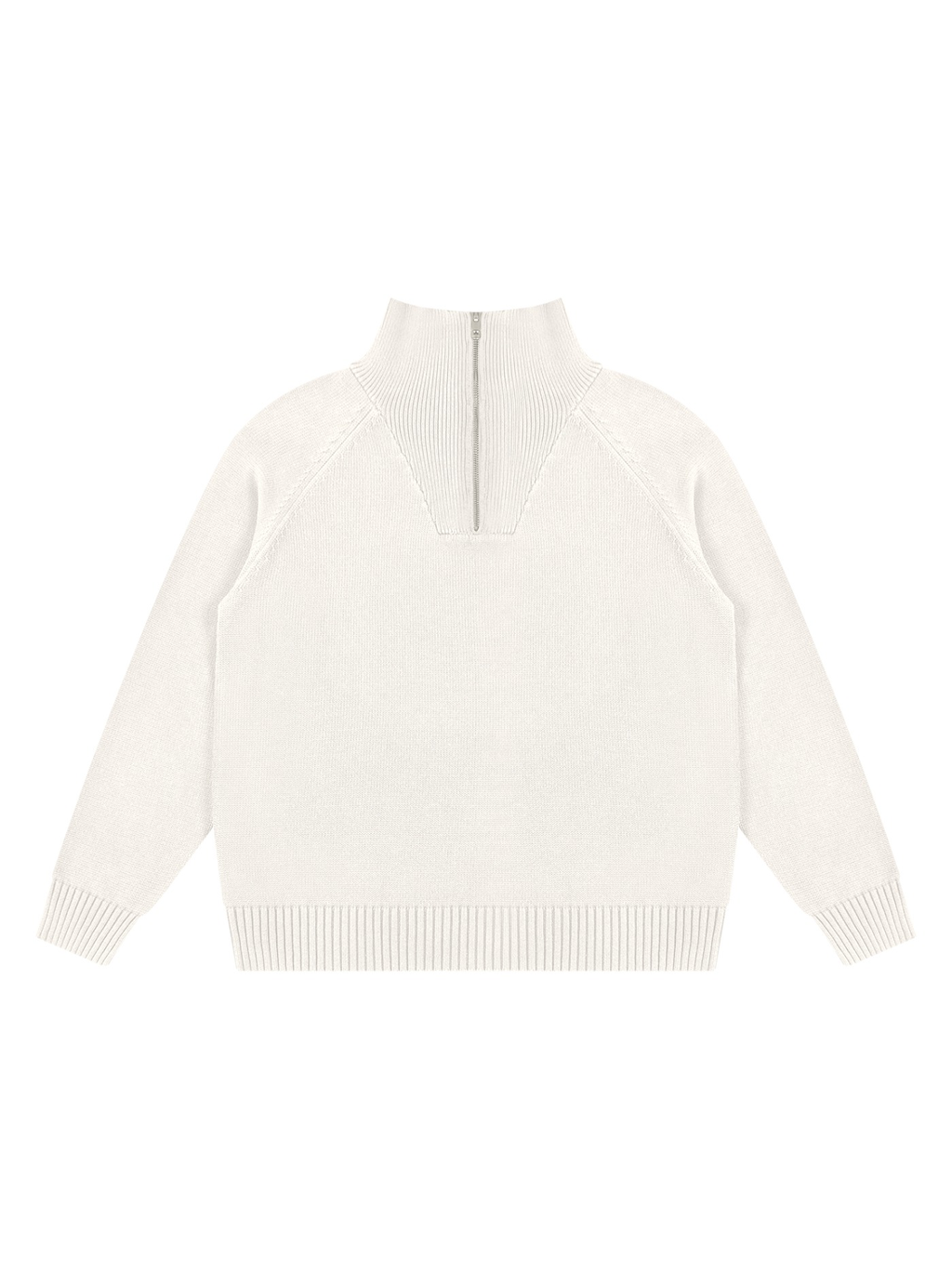 Marcel Afters Quarter-Zip Pullover Sweatshirt in Beige, laid flat