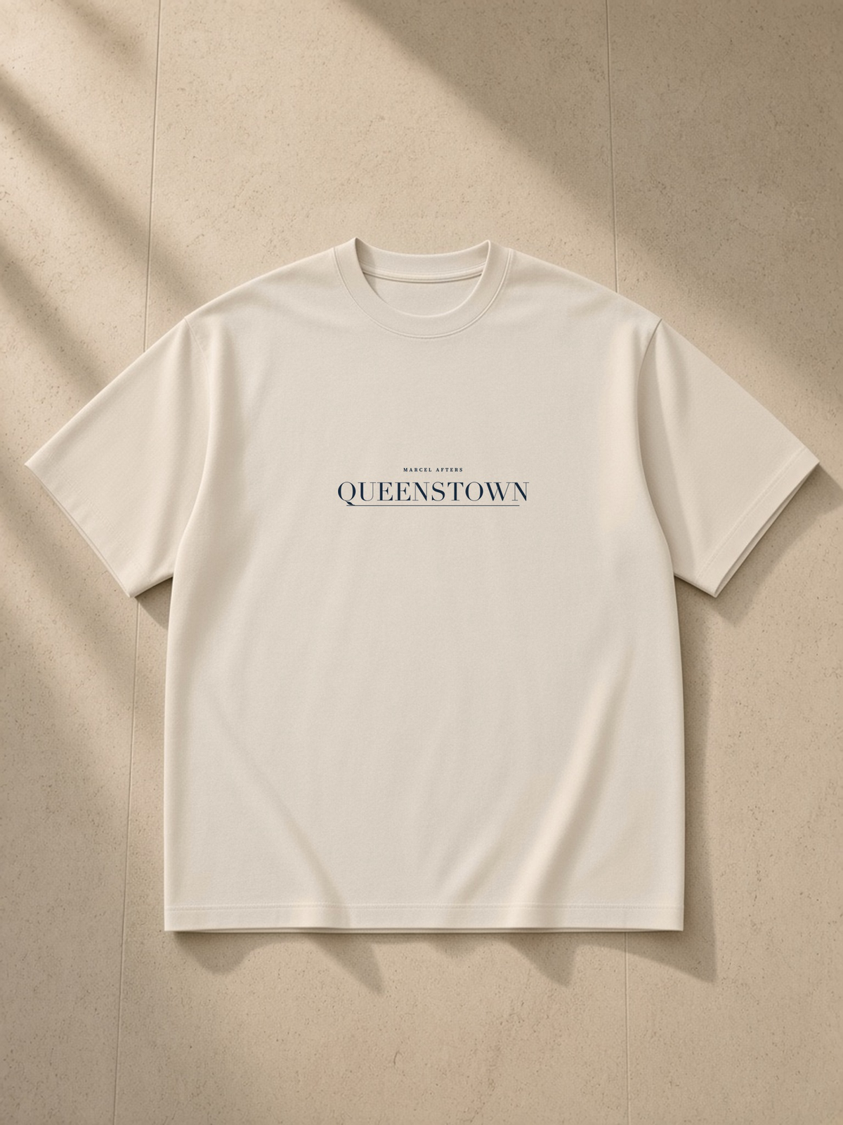 Queenstown heavyweight drop-shoulder t-shirt by Marcel Afters in Light Apricot, front flat lay