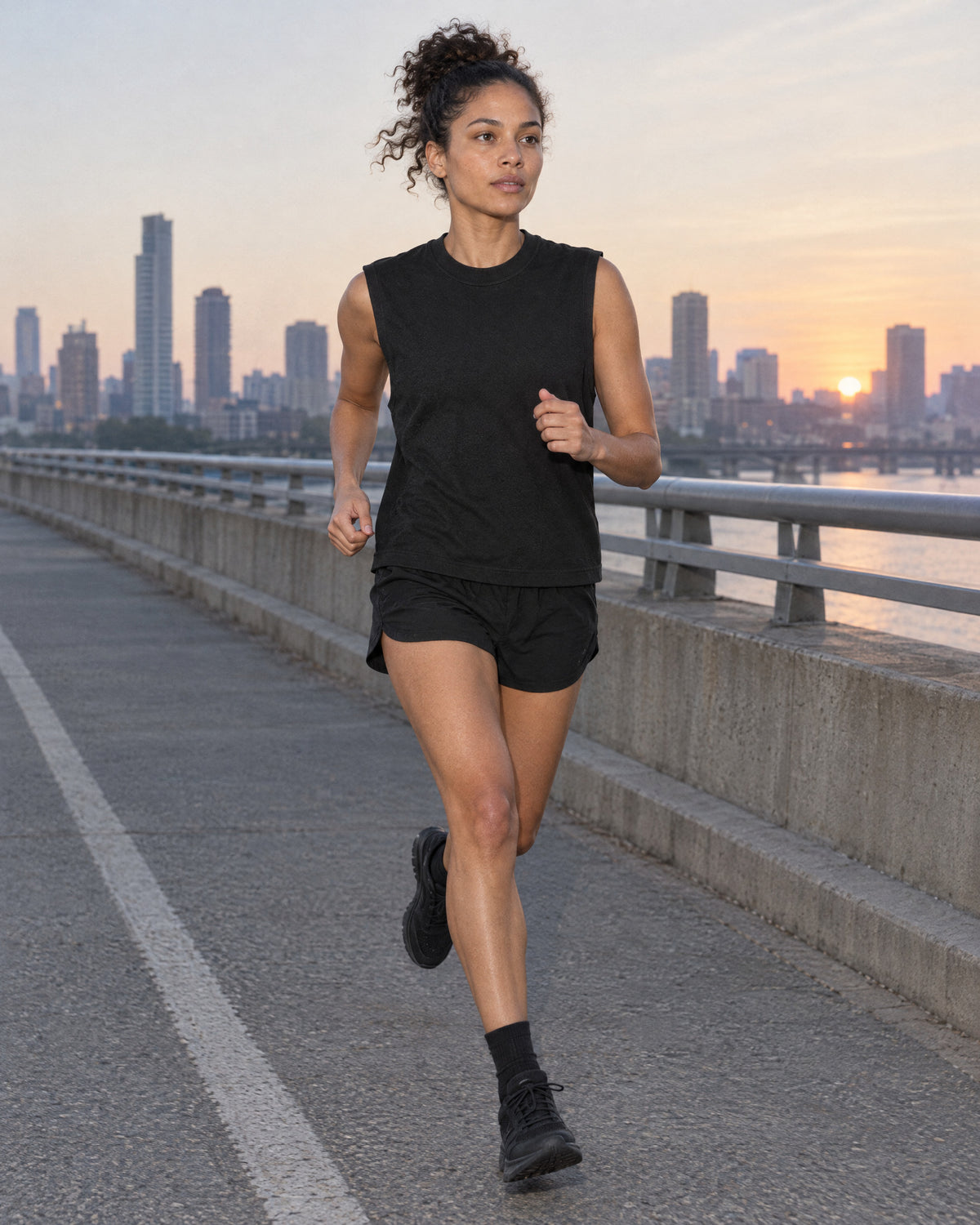 Marcel Afters Raw Edge Cotton Tank Top — Black — model