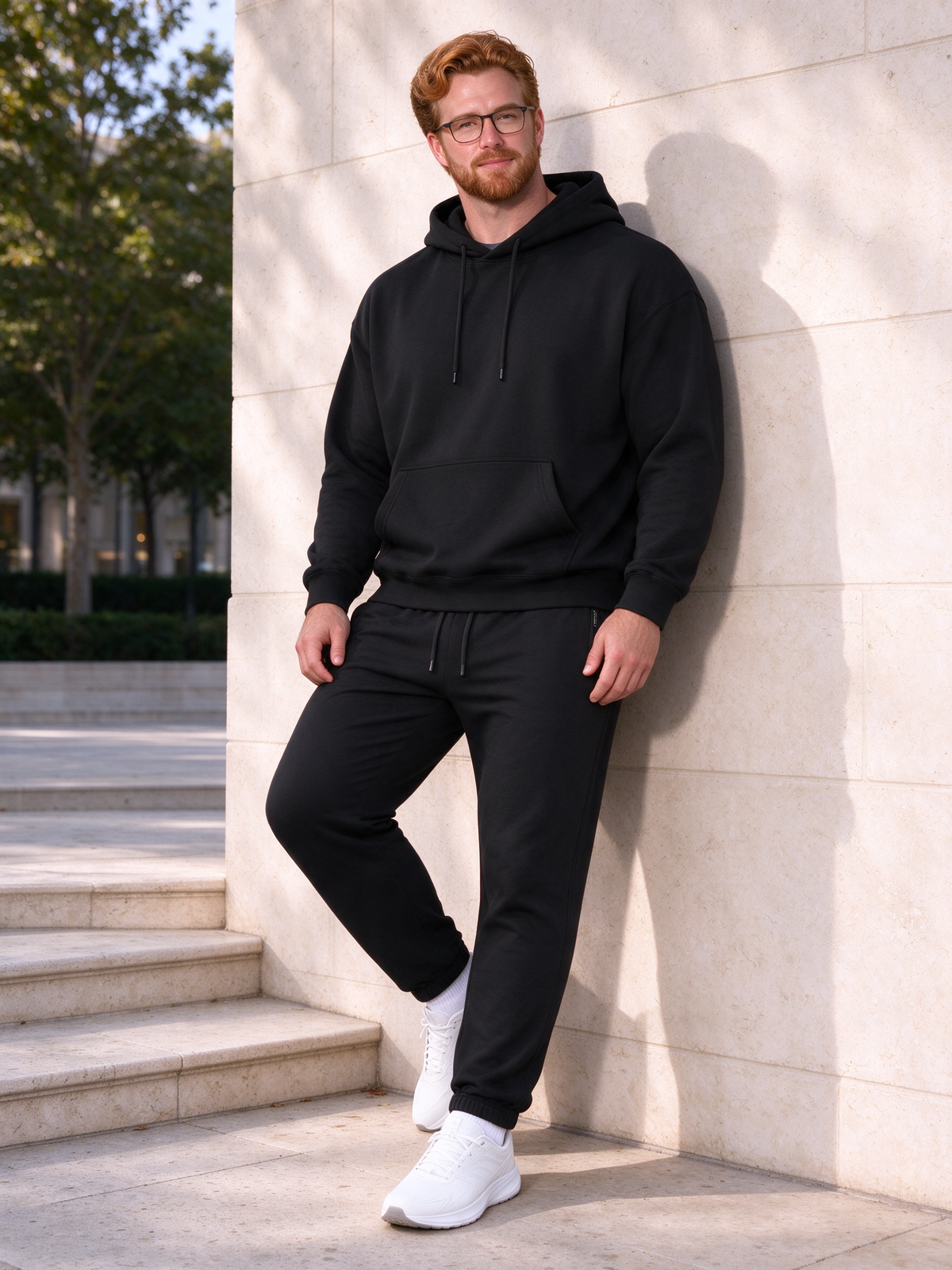 Marcel Afters Lightweight Tapered Track Pants — Black — model