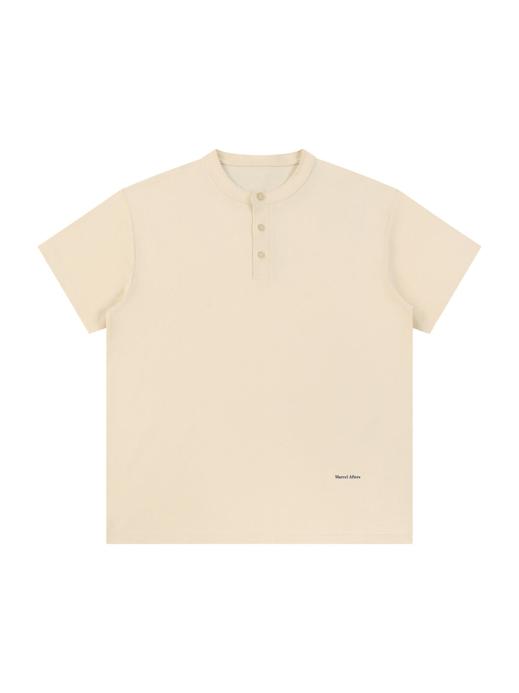 Marcel Afters Short Sleeve Henley Shirt in Apricot, worn by a woman