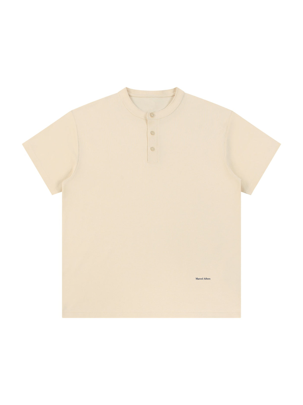 Marcel Afters Short Sleeve Henley Shirt in Apricot, worn by a woman