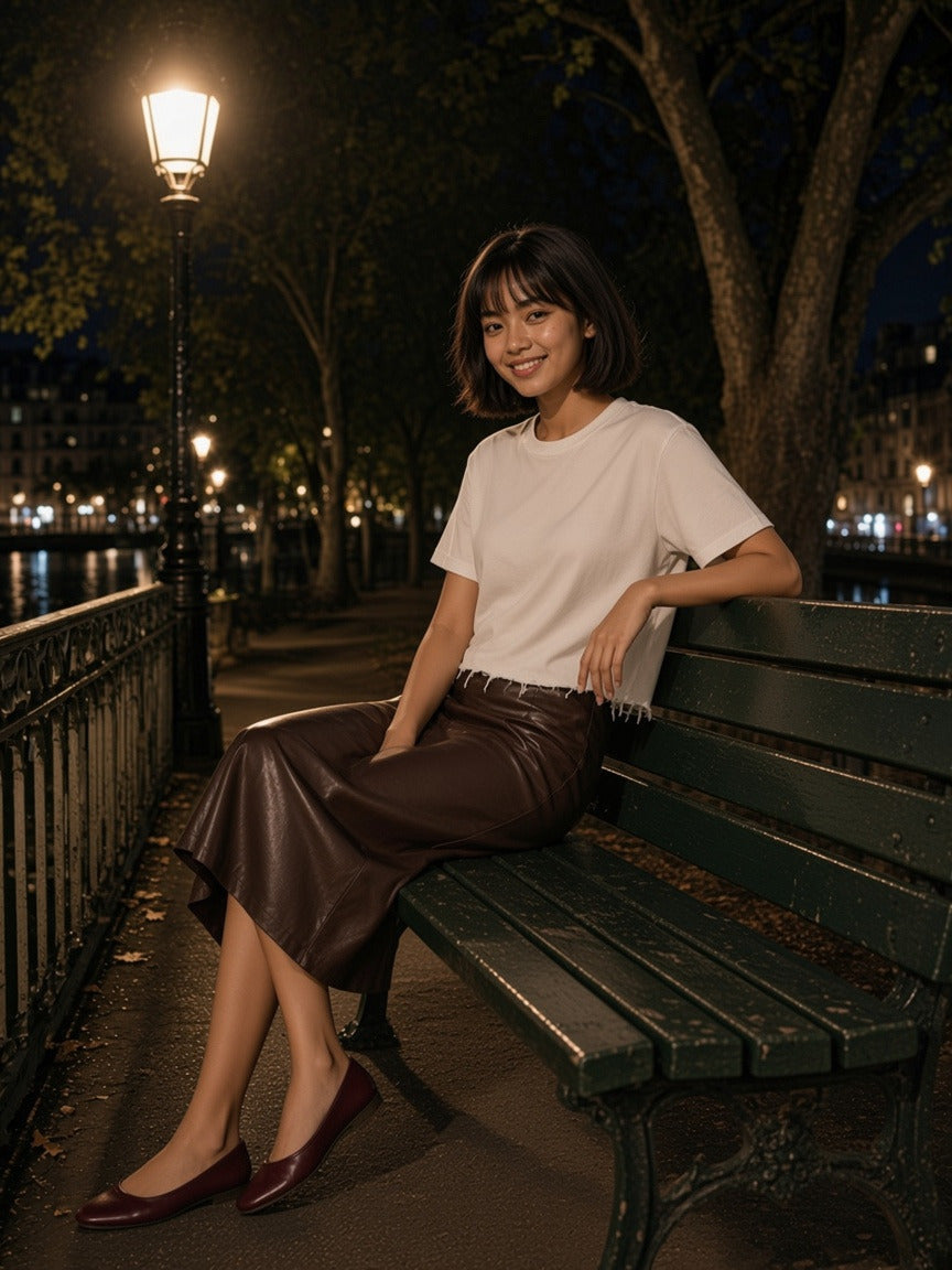 Model wearing the Snow Wash Raw-Hem Boxy T-shirt in Washed White, full-length model photo