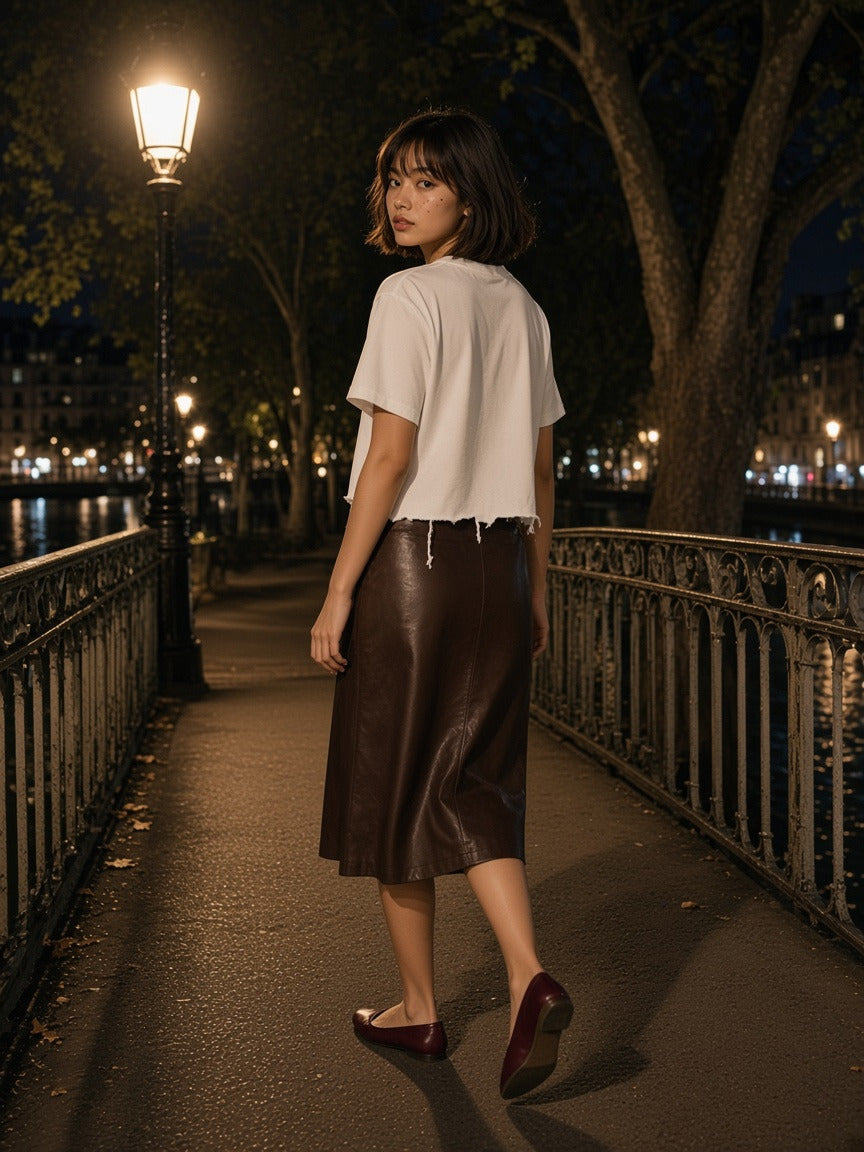 Model wearing the Snow Wash Raw-Hem Boxy T-shirt in Washed White, full-length model photo