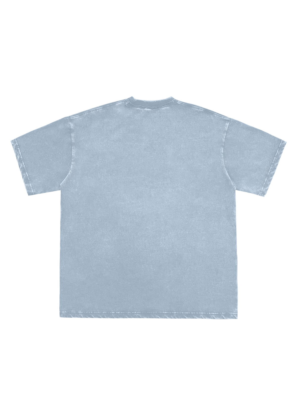 Marcel Afters Snow Washed Raw-Edge Neckline T-Shirt in Blue, laid flat