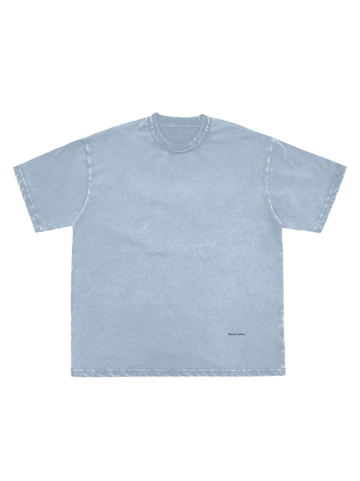 Marcel Afters Snow Washed Raw-Edge Neckline T-Shirt in Blue, laid flat