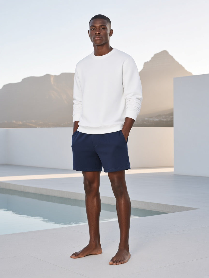 Marcel Afters Streetwear Cotton Pullover in Ice Water, worn by a man, outdoor