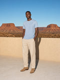 Marcel Afters Sueded Cotton T-Shirt in Light Blue, worn by a man, desert