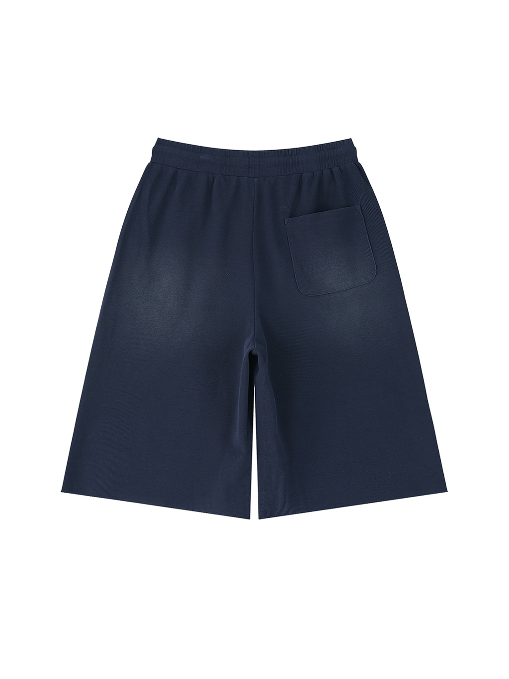 Marcel Afters Sunfade Raw Edge Shorts in Navy Blue, laid flat