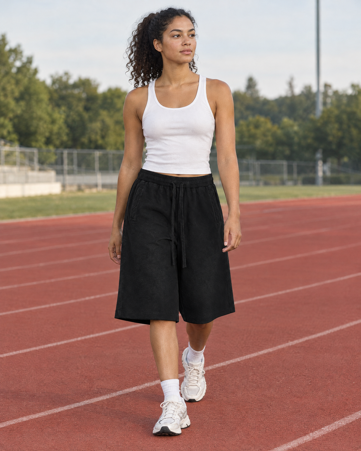 Marcel Afters Sunfade Raw Edge Shorts — Gray — model