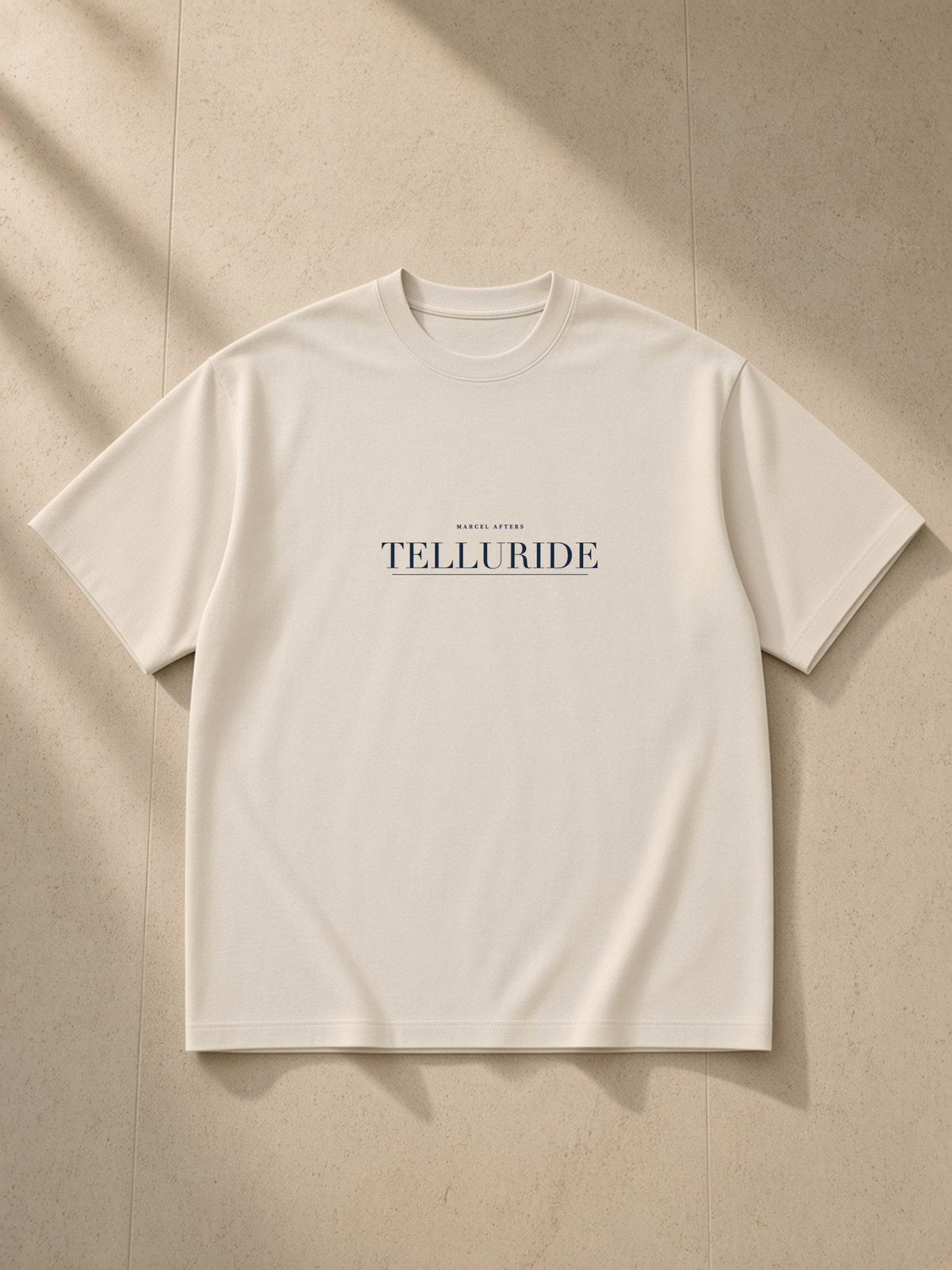 Telluride heavyweight drop-shoulder t-shirt by Marcel Afters in Light Apricot, front flat lay