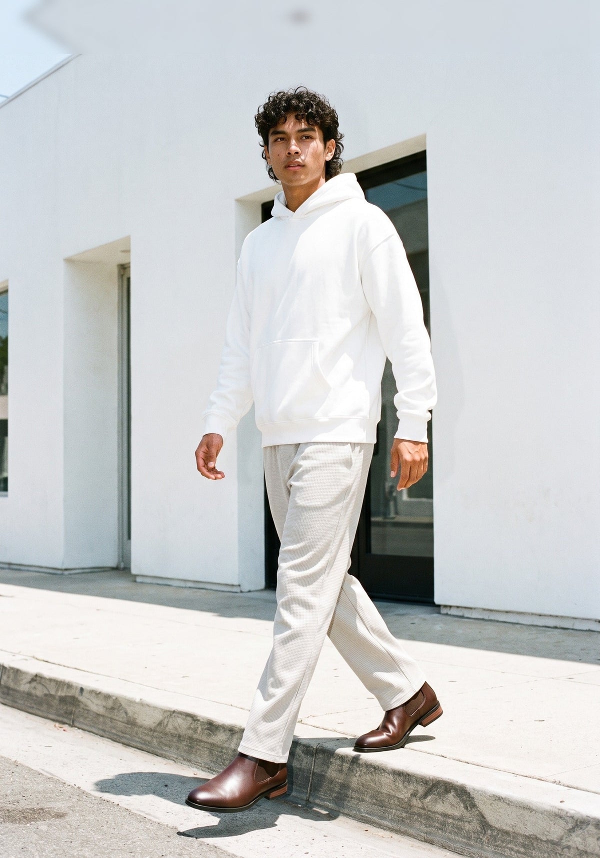 The Last Train Chelsea Boot in brown, worn on model