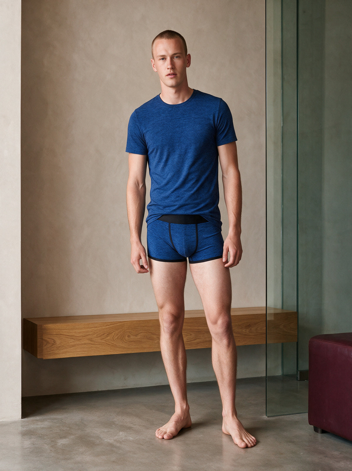 Man in True Notions Sapphire Tee & Trunk Signature Set, front view