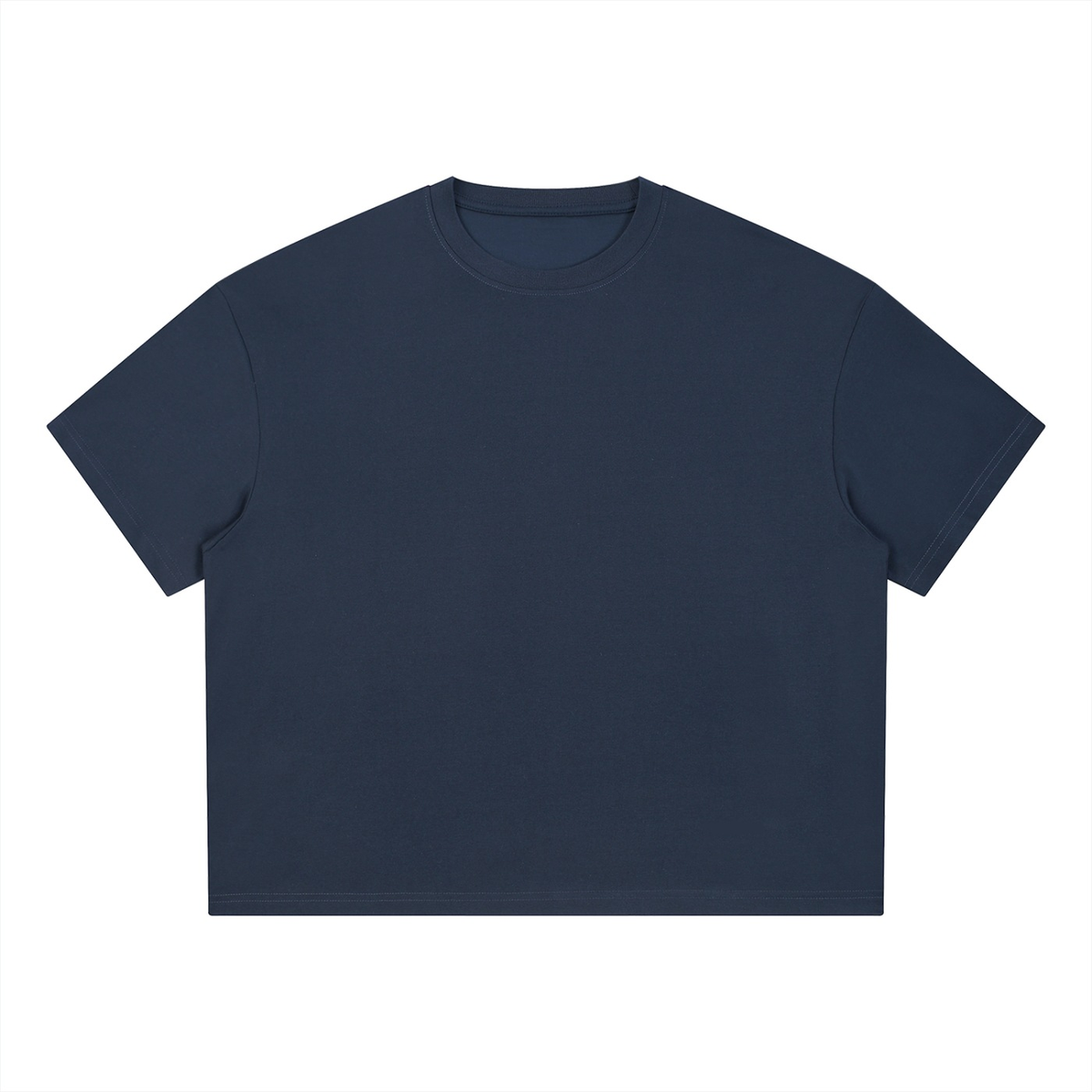 Marcel Afters Boxy Coolmax T-Shirt in Navy Blue, laid flat, plain white background