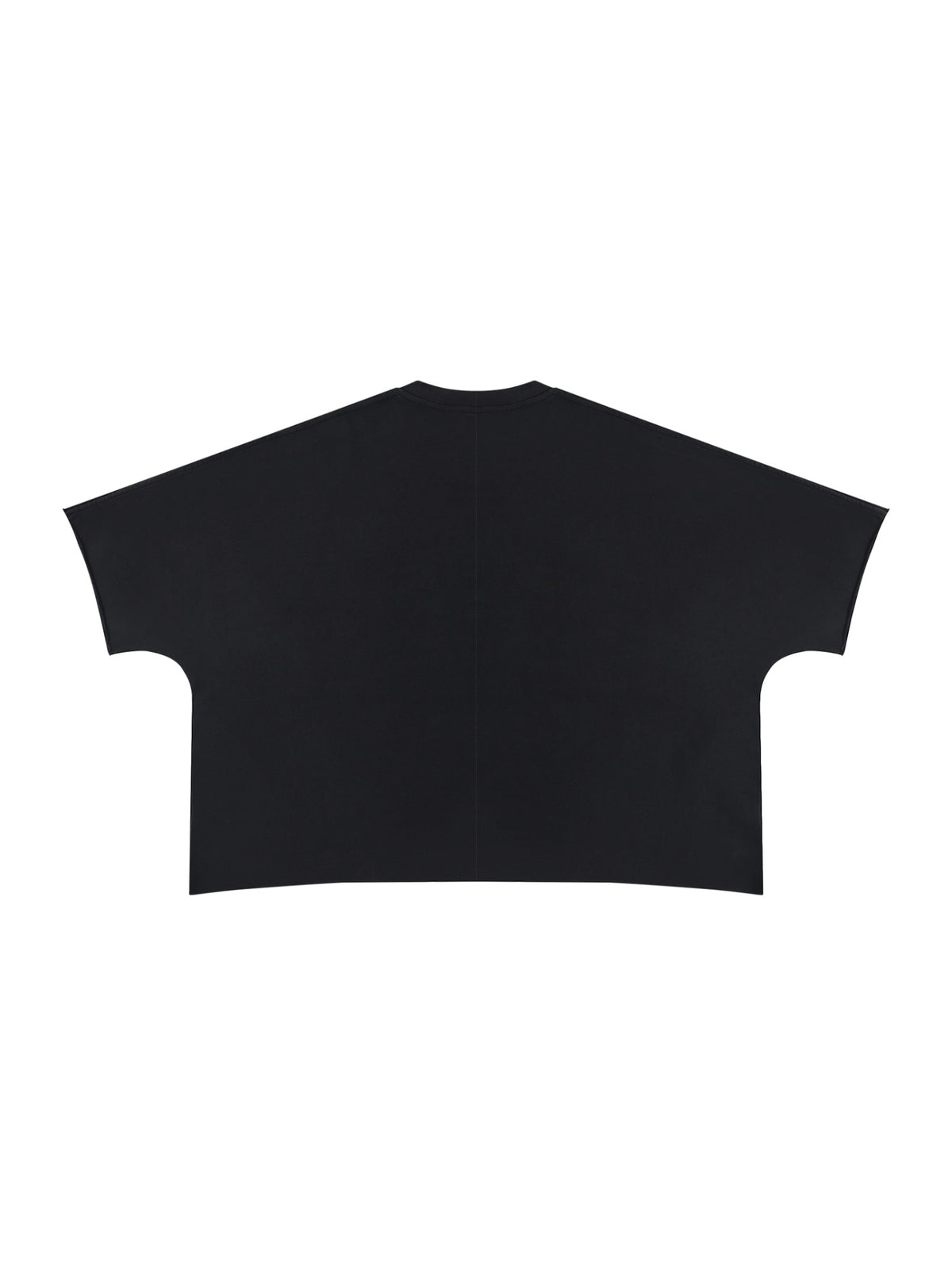 Marcel Afters Heavyweight Boxy Raw Edge T-Shirt in Black, laid flat