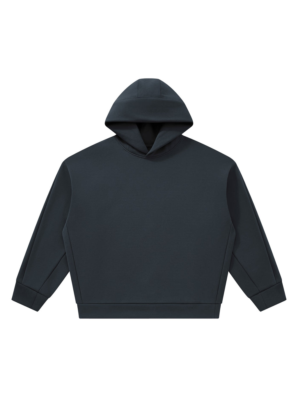 Marcel Afters Heavyweight Fleece Boxy Hoodie in Black, laid flat