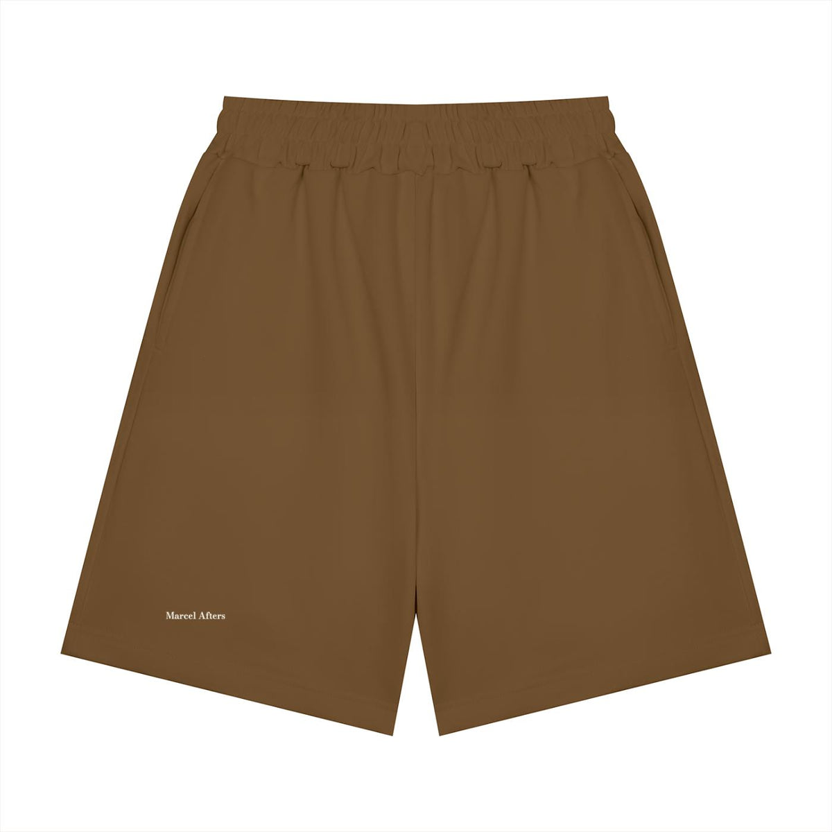 Marcel Afters Heavyweight Shorts in Coffee, laid flat