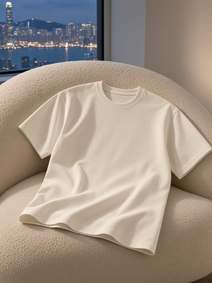 Marcel Afters Regular Fit Coolmax T-Shirt in Light Apricot, laid flat, city